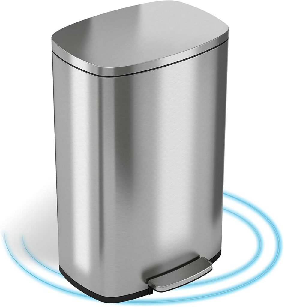 3 Best Kitchen Trash Cans | iTouchless SoftStep 13.2 Gallon Stainless Steel Step Trash Can 1