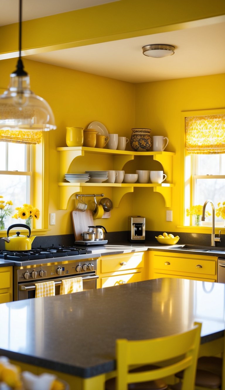 Yellow Kitchen Ideas | v2 skqxn m9y5y A cozy kitchen bathed in warm yellow light, with bright yellow accents and decor creating a cheerful and inviting atmosphere