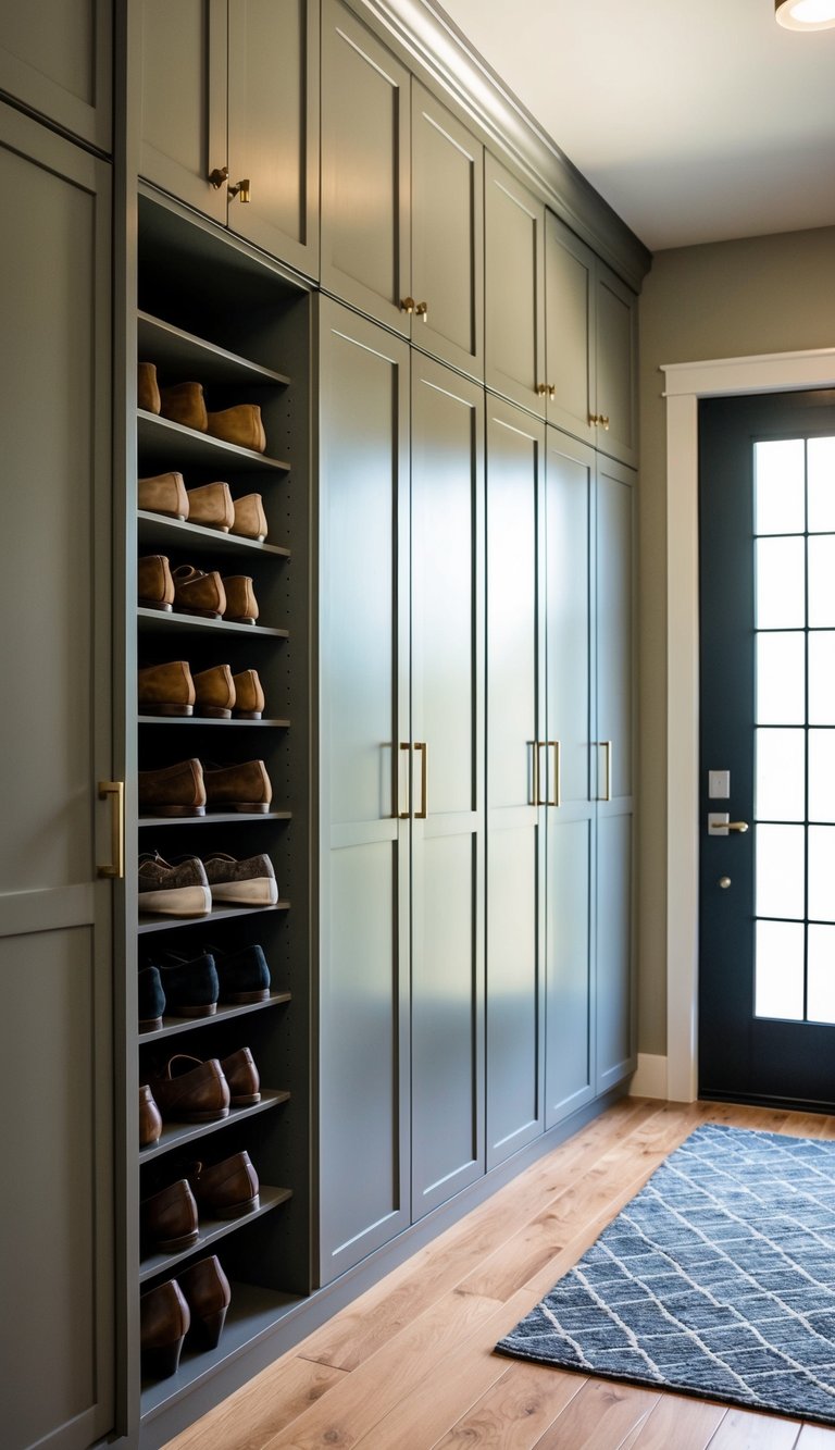 Mud Room Cabinets Ideas | v2 sxqwr pfyr4 A shoe rack stands next to 10 mud room cabinets, with cubbies for shoes neatly organized