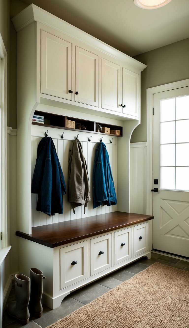 Mud Room Cabinets Ideas | v2 sxqwz A flip-top bench added to a mudroom with 10 cabinets, providing extra space for seating and storage