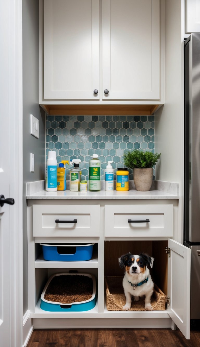 Mud Room Cabinets Ideas | v2 sxqx8 2nzsj A cabinet with built-in pet station, featuring storage for pet supplies and a designated area for feeding and grooming