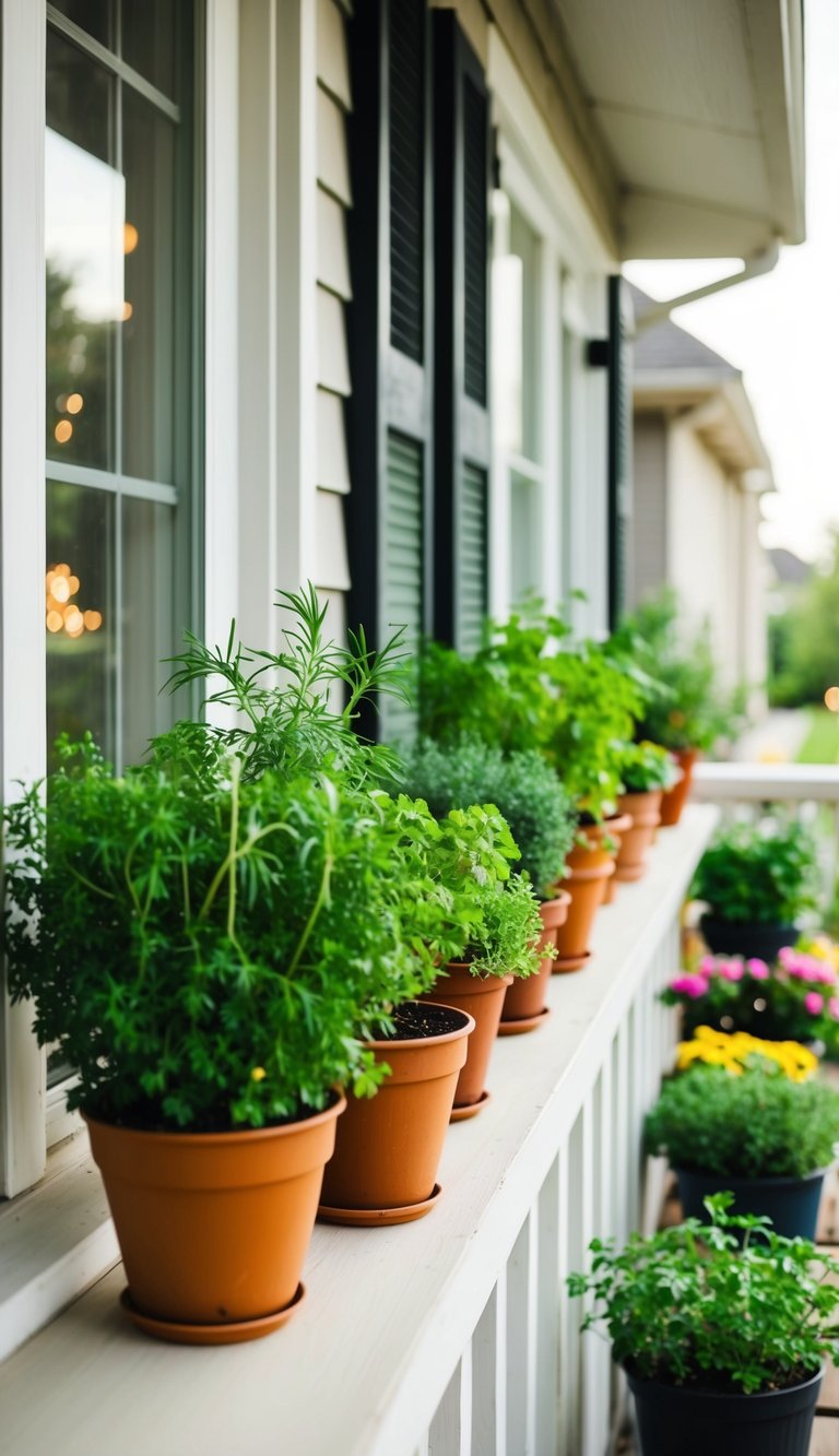 Small Front Porch Decorating Ideas | v2 tnlmt 1v94o Potted herbs line the windowsills of a cozy front porch, adding a touch of greenery and freshness to the space